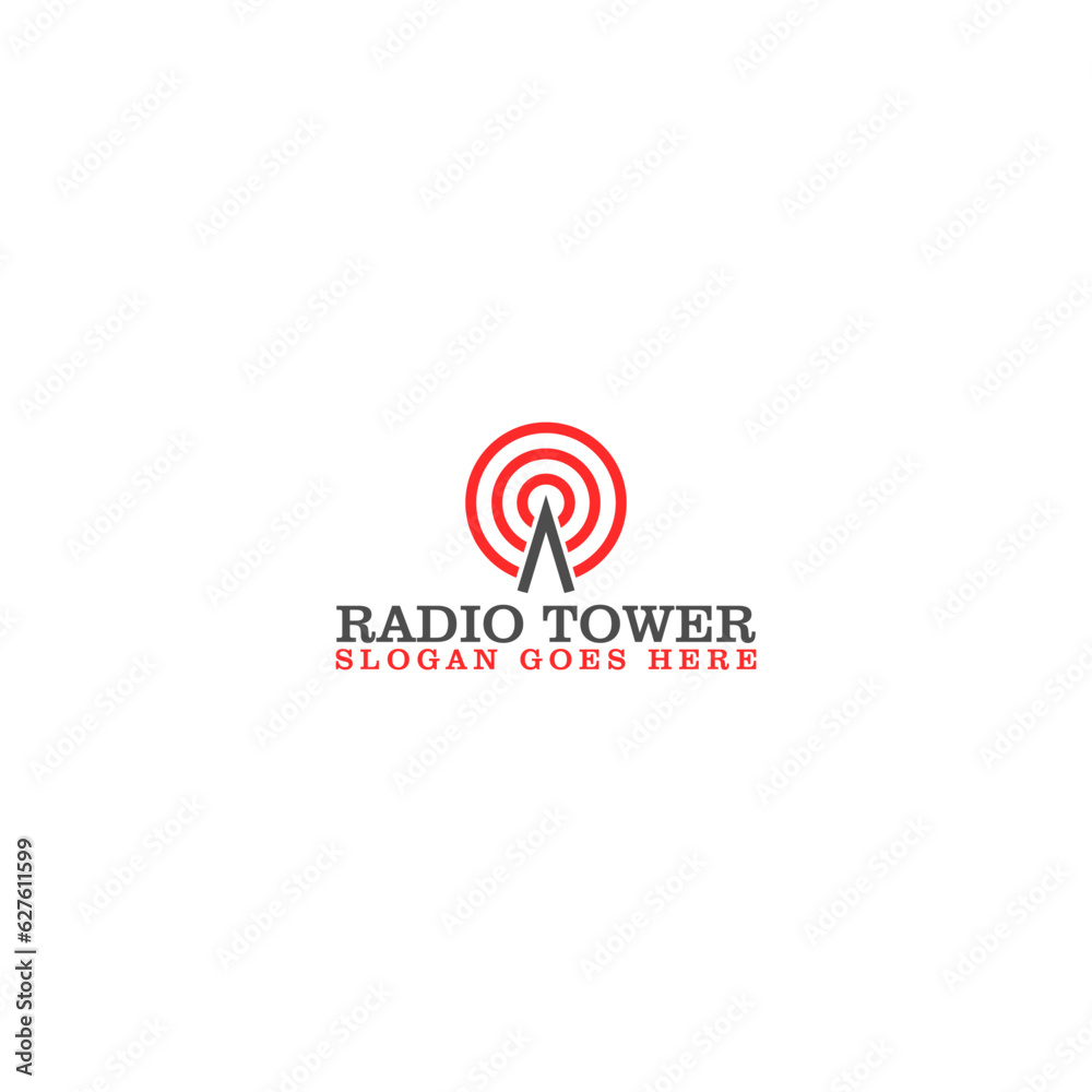 Radio Signal Tower logo design template isolated on white background Radio Signal Tower logo design template isolated on white background