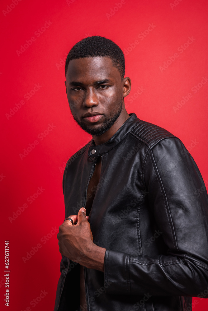 Confident African American man in black jacket Confident African American man in black jacket