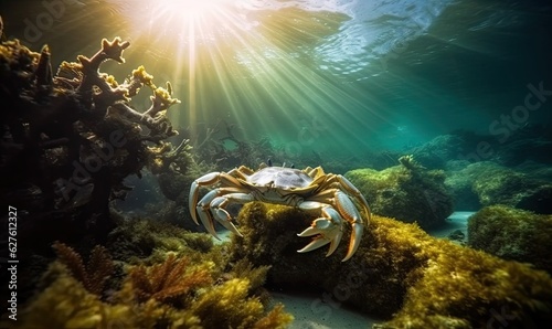 Magnificent close-up of mangrove crab in its natural habitat underwater.