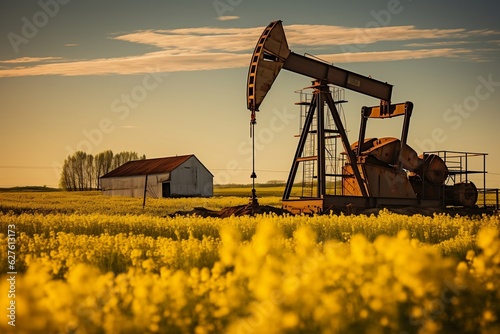 Pump Jack on Alberta Prairies Oil Extraction and Energy Production . AI