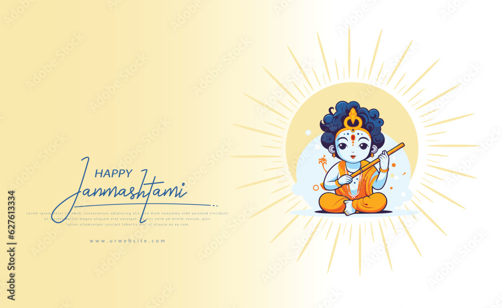 Traditional Poster Design for Hindu Festival Shree Krishna Janmashtami.