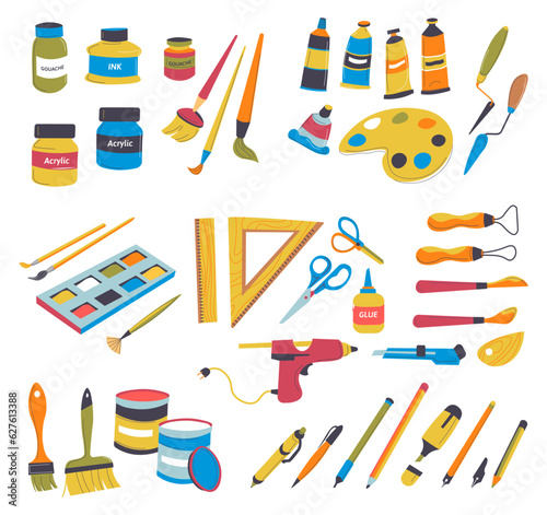 School supplies for art lessons and classes vector