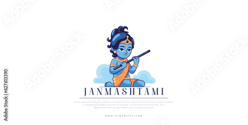 Traditional Poster Design for Hindu Festival Shree Krishna Janmashtami. photo