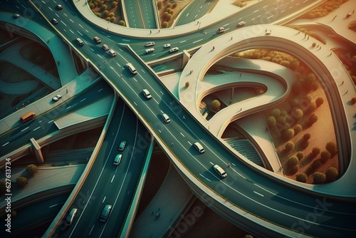 Futuristic highways viewed from above. Generative AI