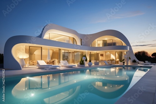 Beautiful Architecture: White House with Pool. AI