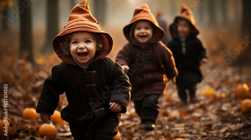 Happy funny child on Halloween. Generative AI