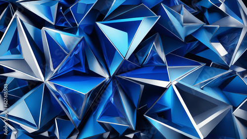 Abstract 3d rendering of blue crystal background. Futuristic polygonal background.