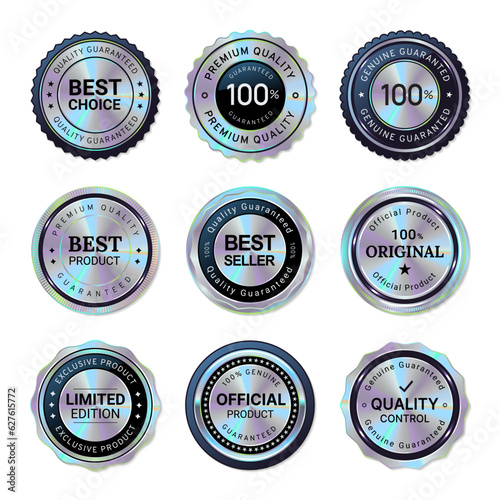Obraz na plátne Set of holographic seal quality badge labels