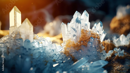 Amazing bright and shiny Scolecite crystal cluster background. Jewel mineral detailed macro. Generative AI photo