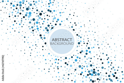 Abstract geometric background with blue confetti circles scattered on white background