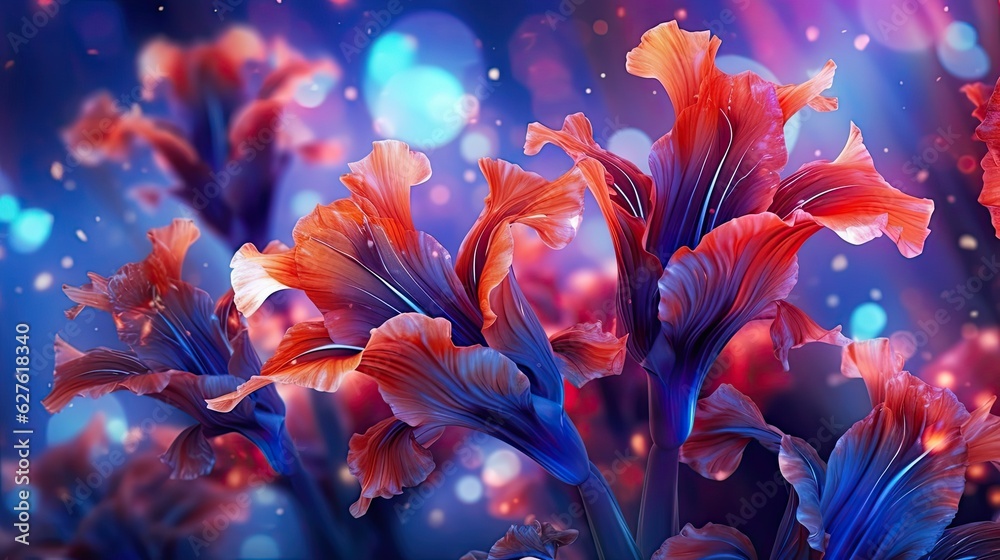 Gladiolus flowers in futuristic floral background. Beautiful blooming design. Generative AI Gladiolus flowers in futuristic floral background. Beautiful blooming design. Generative AI