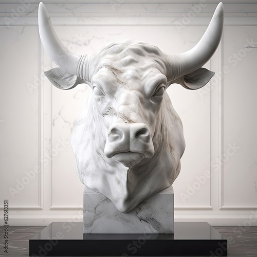 Portrait of Bull animal in marble sculpture style. Ancient statue of animal. Generative AI photo