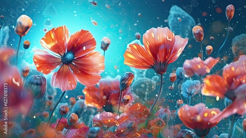 Cosmos flowers in floral spring background. Generative AI