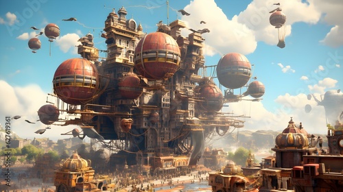 "Steampunk Odyssey": This AI-crafted image captures the essence of a retro-futuristic cityscape, where towering airships soar through the skies, and clockwork wonders adorn every corner. 