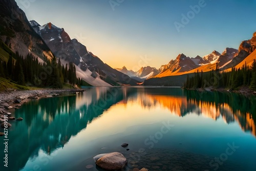 sunrise over the lake generative by Al technology   © Usama