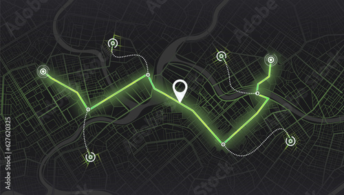 City map with street road. Location navigation interface. Dashboard with roadmap, satellite and location. Vector illustration gps navigator. Abstract transportation background. View from above.