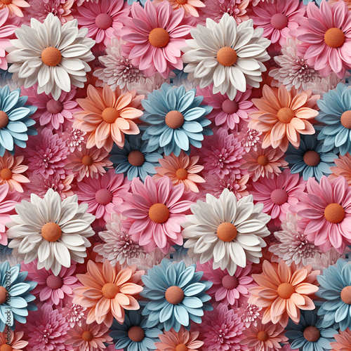 Seamless pattern with 3D pastel flowers. Floral background design for cosmetics, perfume, beauty products. Can be used for greeting card, wedding invitation, craft paper, wrapping