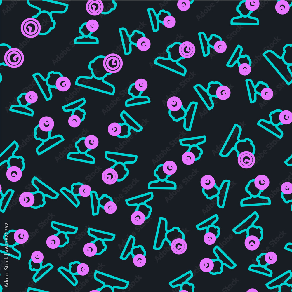 Line Insomnia icon isolated seamless pattern on black background. Sleep disorder with capillaries and pupils. Fatigue and stress. Vector