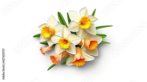 Daffodil flowers isolated on white background. Beautiful blooming plants. Generative AI