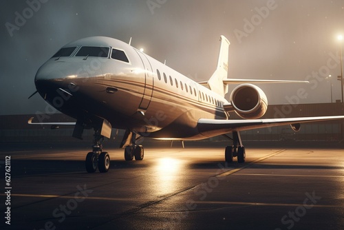VIP business jet parked outside for luxury travel or business. 3D render with flares. Generative AI © Xaria