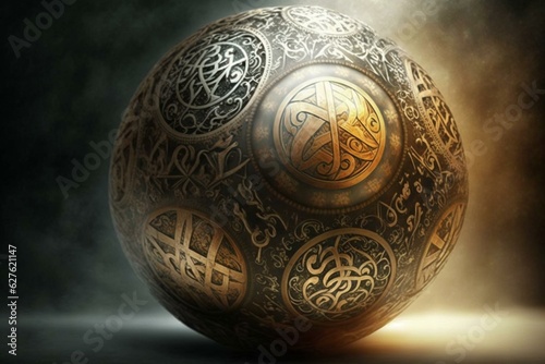 An advanced orb for divination with mystical symbols and numbers. Generative AI