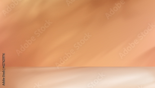 3d Beige Studio background display with shadow leaves on cement wall room,Transparent soft light for branches leaf,Concept for Cosmetic product presentation,Sale,Online shop in Autumn,Fall Season