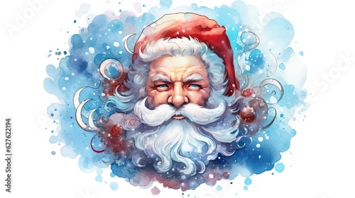 Watercolor art of Kawaii style Santa Claus character illustration. Christmas and New year holiday painting. Generative AI