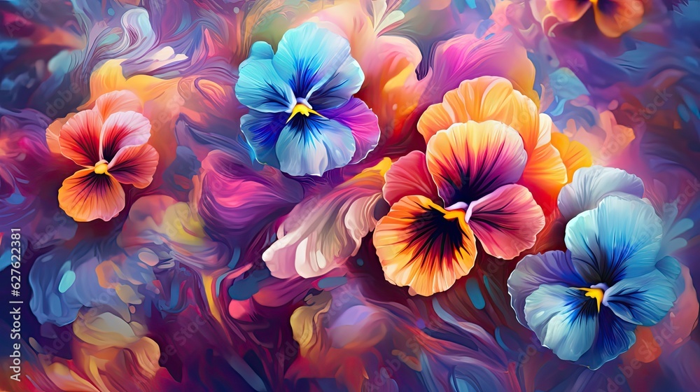 Pansy flowers in floral spring background. Generative AI Pansy flowers in floral spring background. Generative AI