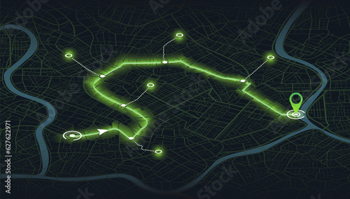 Pick up taxi. Isometric map. Gps map navigation to own house. Detailed view of city. Passenger location sharing for driver. City top view. Online navigation. Flat style, Vector, illustration isolated.