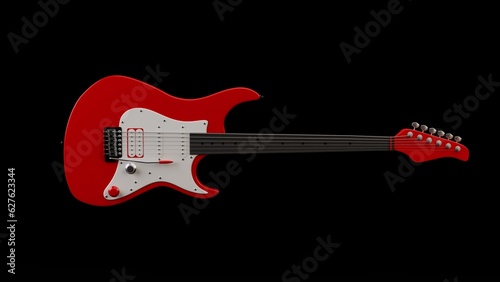 3D render red electric guitar on black background