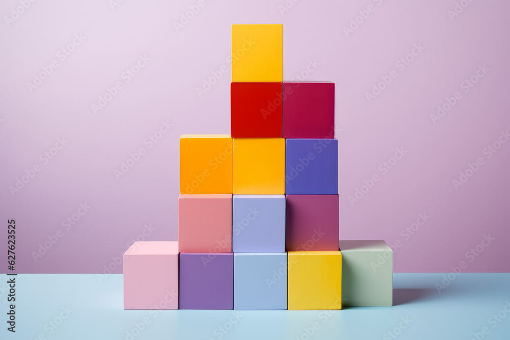 Arrangement of colorful geometric blocks. Generative AI. Arrangement of colorful geometric blocks. Generative AI.