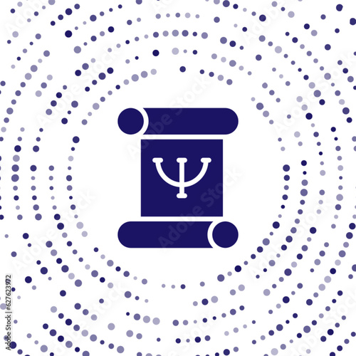 Blue Psychology book icon isolated on white background. Psi symbol. Mental health concept, psychoanalysis analysis and psychotherapy. Abstract circle random dots. Vector