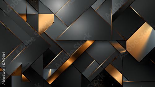 Futuristic Techscape: Abstract light silver, gold and Black Background with Flat Design, Ideal for illustrations, High-tech visuals, Contemporary flat design. - Generative AI