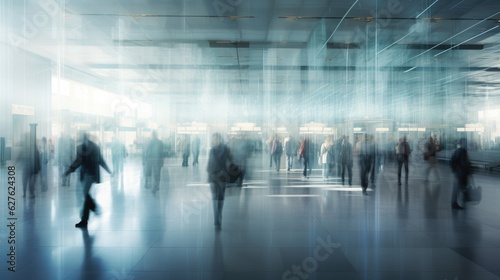 Blurred people walking in a modern hall background banner © Virtual Art Studio