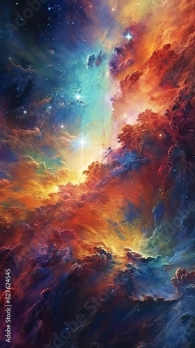 A celestial sky with swirling galaxies and a shimmering cosmic background Colorful illustration art. Generative AI
