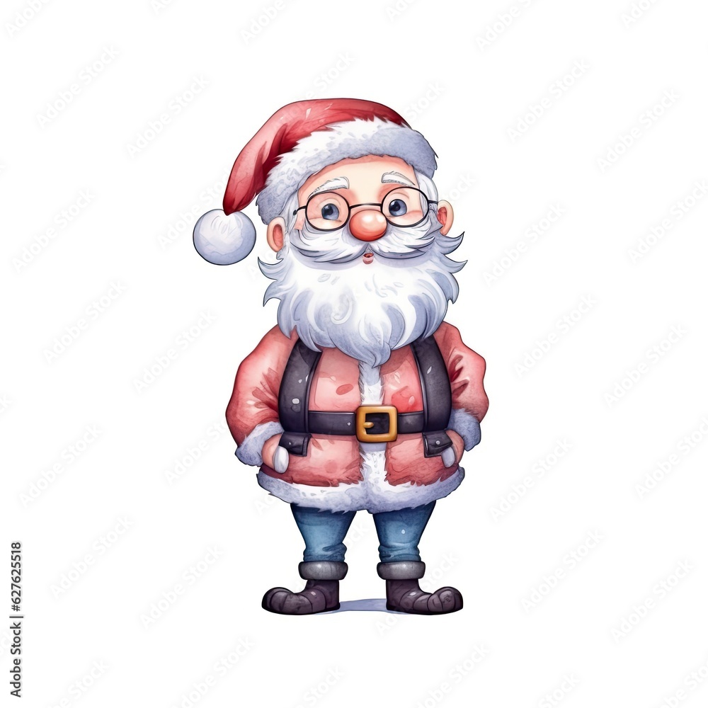 Cute Santa Claus character isolated on white background. Colorful painting illustration. Generative AI Cute Santa Claus character isolated on white background. Colorful painting illustration. Generative AI