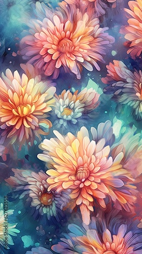 Watercolor Aster flower illustration. Colorful painting floral background. Generative AI © tanyastock