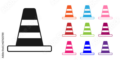 Black Traffic cone icon isolated on white background. Set icons colorful. Vector