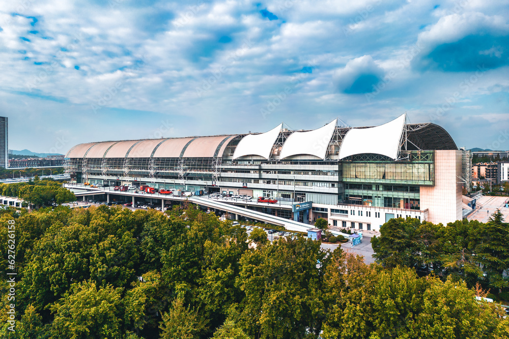Obraz premium Aerial photo of Nanjing International Exhibition Center, China