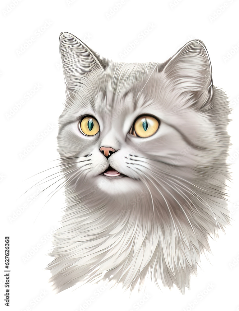 Obraz premium cat, kitten, animal, pet, isolated, feline, domestic, kitty, fur, white, cute, tabby, baby, portrait, pets, adorable, beautiful, mammal, british, sitting, paw, funny, maine coon, anggora, cartoon, fun