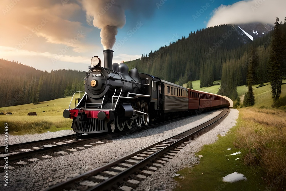 Obraz premium Old engine train. Generative AI