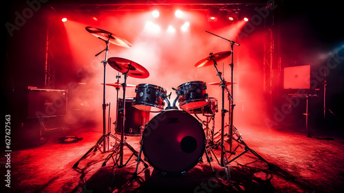 Fotografija drummer in the stage with red background