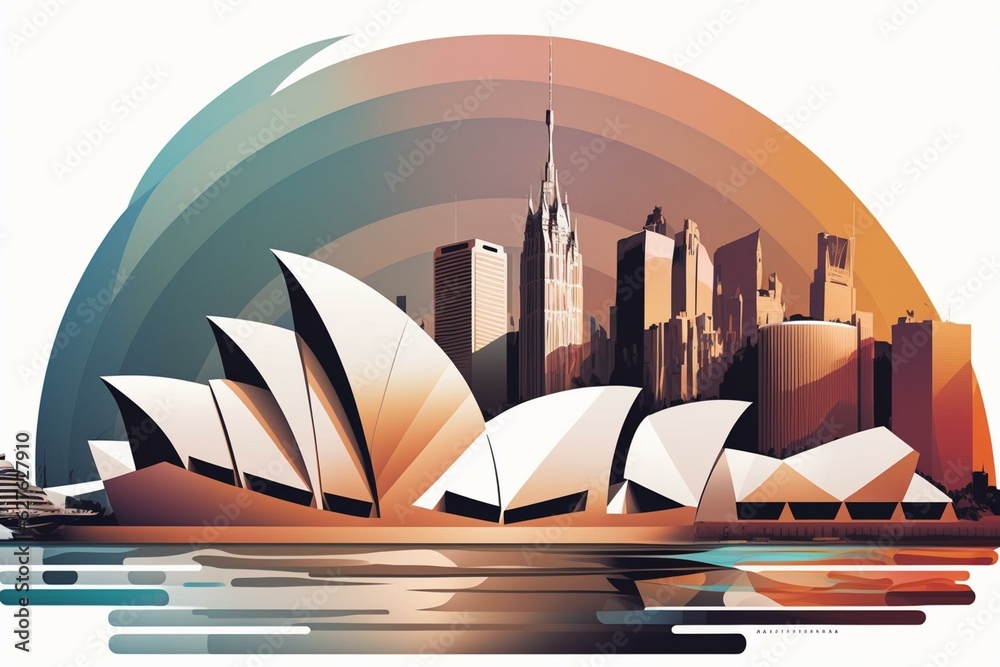 Naklejka premium Illustration of Sydney's abstract skyline panorama. Generative AI