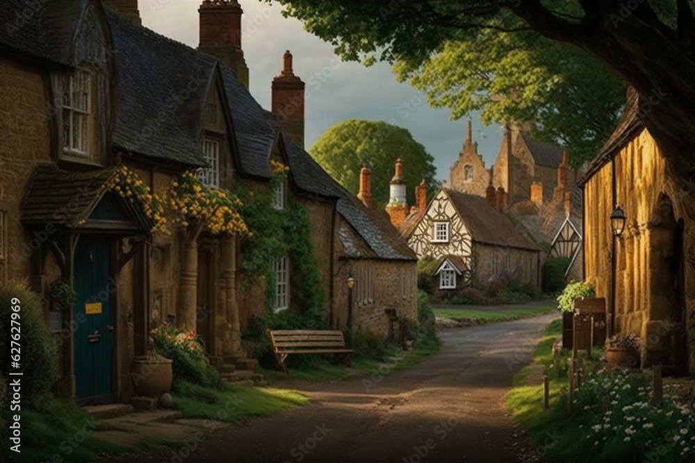 A picturesque village in England known for its charming castle and peaceful surroundings. Generative AI