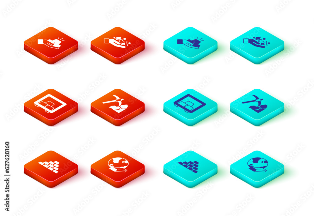 Set Gold bars, Safe with gold, mining, mine and icon. Vector