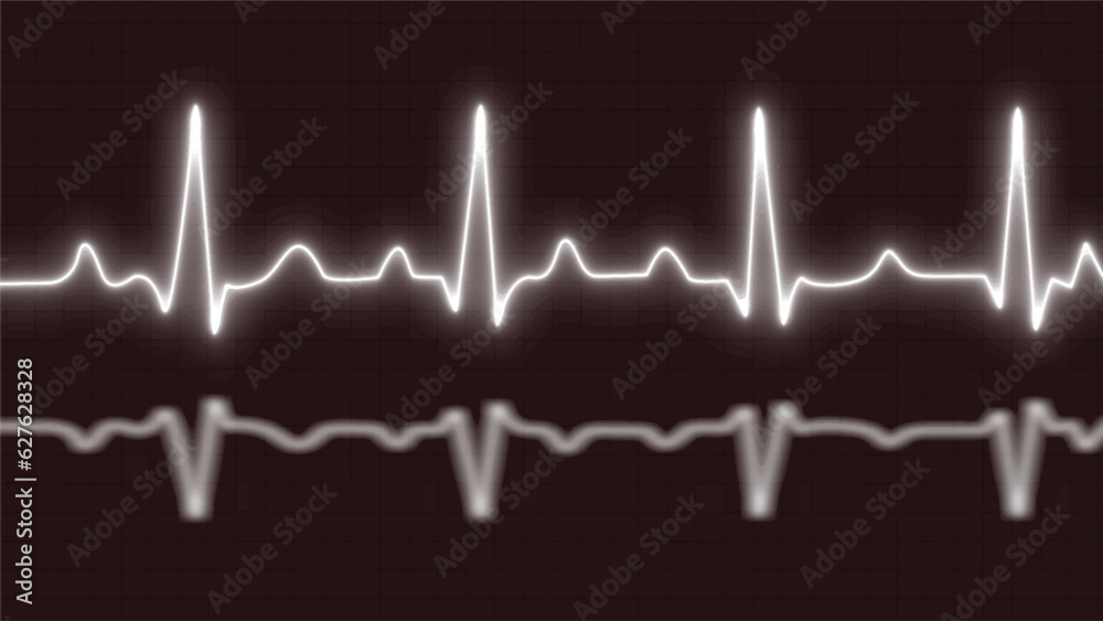 Cardiogram cardiograph oscilloscope screen white. Glowing neon white heart monitor line with