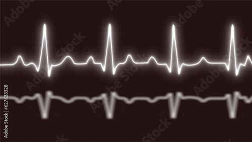 Cardiogram cardiograph oscilloscope screen white. Glowing neon white heart monitor line with moving background. Heart rate monitor electrocardiogram EKG or ECG background.