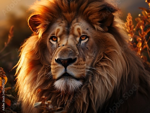A lion in the savannah at sunset  male lion  king of the wilderness generative ai