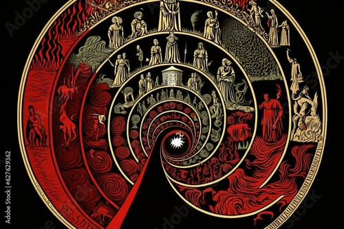 Obraz na plátně Illustration of Dante's nine circles of hell. Generative AI