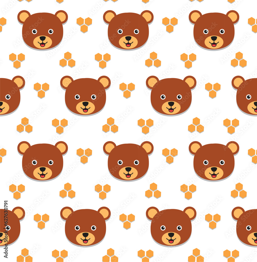 Honey bear on white background. kawaii animal kids seamless pattern design for wrapping paper, fabric and textile. Honey bear on white background. kawaii animal kids seamless pattern design for wrapping paper, fabric and textile.
